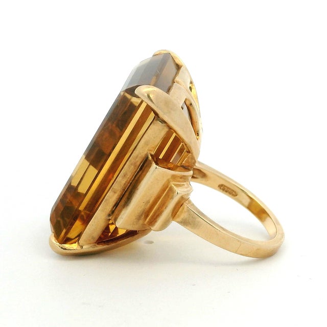 Vintage FFF Emerald-Cut Citrine Ring in 14k Yellow Gold, Size 6.75 For Sale - Image 11 of 12