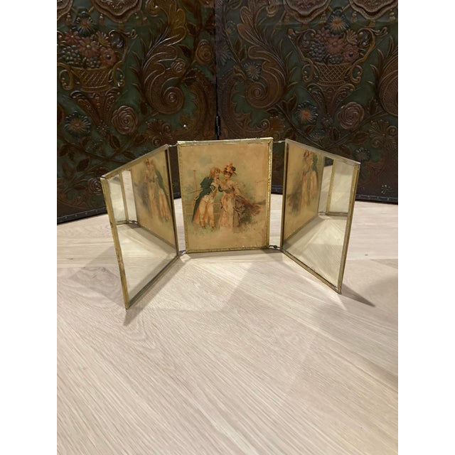 Antique Triptych Standing Mirror in Chiseled Brass — Three-Panel, Circa 1900 For Sale - Image 14 of 17