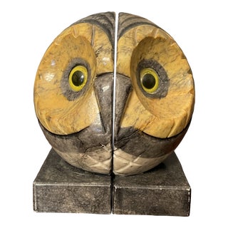 1960s Alabaster Owl Bookends - a Pair For Sale