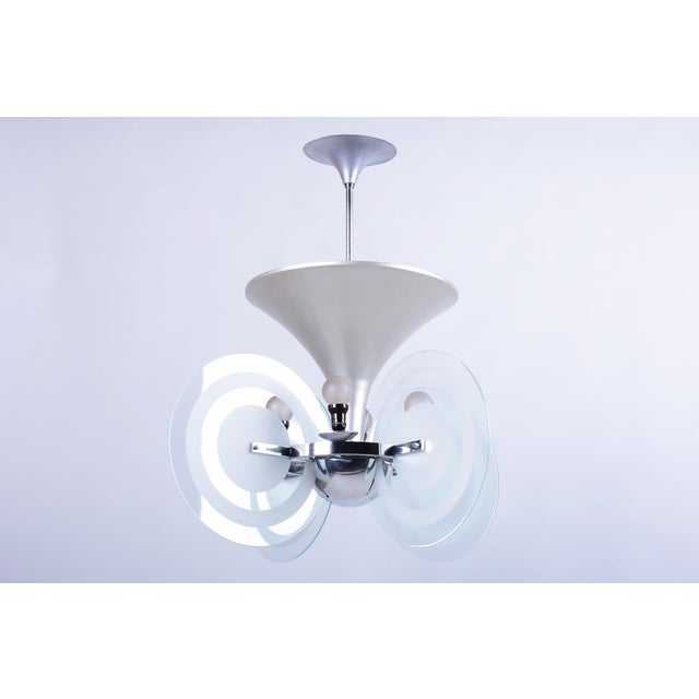 Bauhaus Chandelier in Chrome and Sandblasted Glass from F. Anýž, Czech, 1930s For Sale - Image 17 of 17