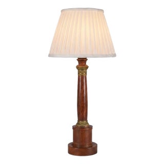 Neo-Classical Turned Wood and Brass Column Table Lamp with Pleated Shade, 1950s For Sale
