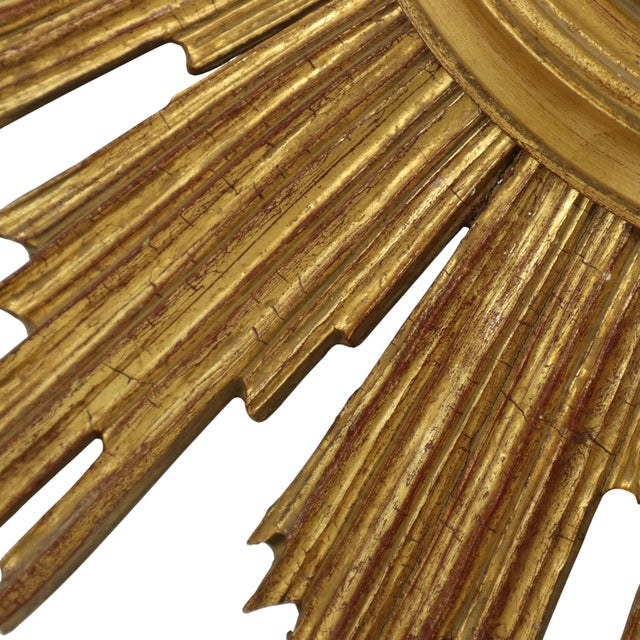 Large Sunburst Gold Leaf Sun Mirror by Deknudt, 1960s For Sale - Image 9 of 18