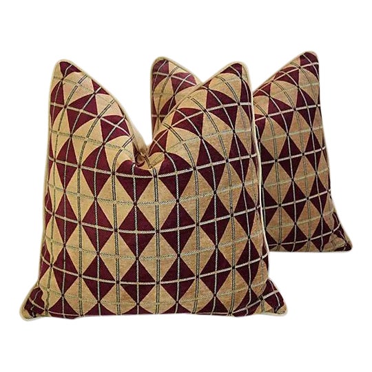 Custom Diamond Velvety Chenille & Velvet Feather/Down Pillows 24" Square - Pair For Sale - Image 10 of 10