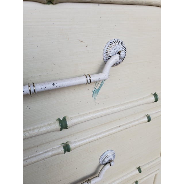 Wood 1970s Vintage Thomasville Faux Bamboo Lingerie Checks. Green and Off White Design With Original Finish For Sale - Image 7 of 8