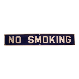 Vintage No Smoking Porcelain Sign For Sale