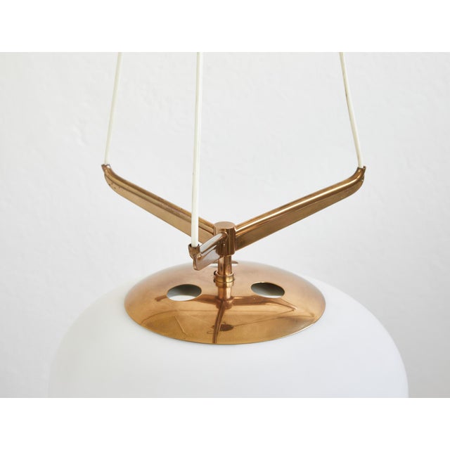 Stilnovo Opaline Glass and Brass Chandelier from Stilnovo, Italy, 1950s For Sale - Image 4 of 9