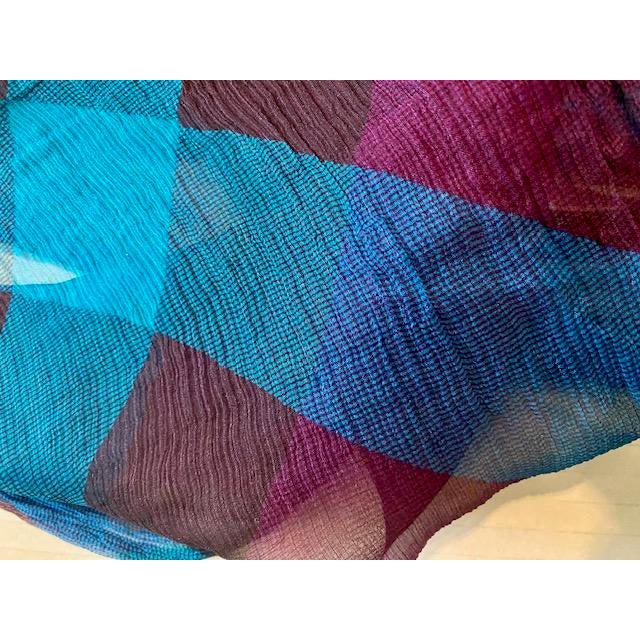 Burberry Burberry Crinkle Silk Chiffon Scarf, Made in England, Turquoise & Purple, Lightweight Luxury For Sale - Image 4 of 9
