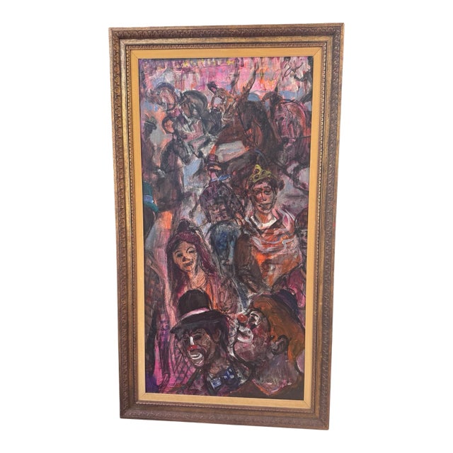 1973 Pascal Cucaro Large Circus Oil Painting For Sale