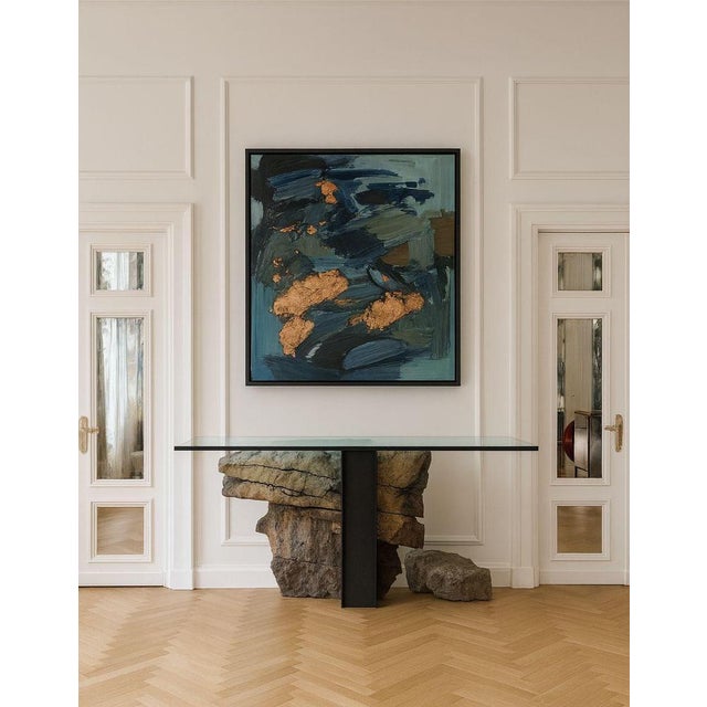 Vulcano Dining Table in Volcanic Stone with Steel and Glass by Marsica Fossati For Sale - Image 4 of 8