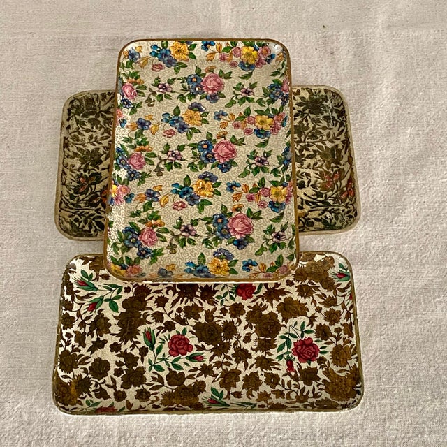 Japanese Vintage Japanese Alcohol Proof Floral Chintz Patterns Snack Trays-Group of 3 For Sale - Image 3 of 11