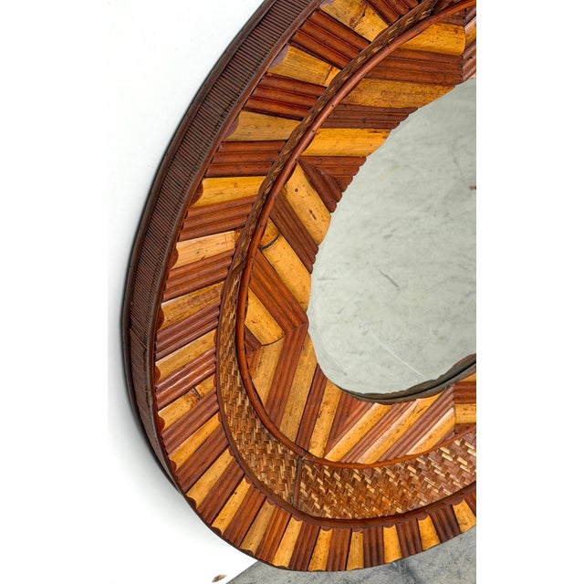 Wood Modernist Bamboo, Rattan & Wood Circular Mirror Late 20th Century For Sale - Image 7 of 10