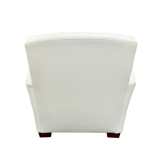 Pearl White Leather Club Armchair With Curving Arms For Sale - Image 4 of 4