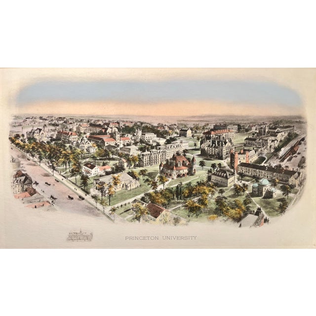 Victorian 19th-Century Princeton University Hand-Colored Lithograph, Restored For Sale - Image 3 of 8
