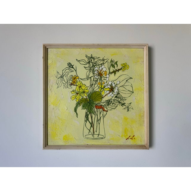 Mid-Century Modern 1970s Vintage Impressionist Still Life - Floral Bouquet in Vase Oil on Canvas Painting, Signed For Sale - Image 3 of 11
