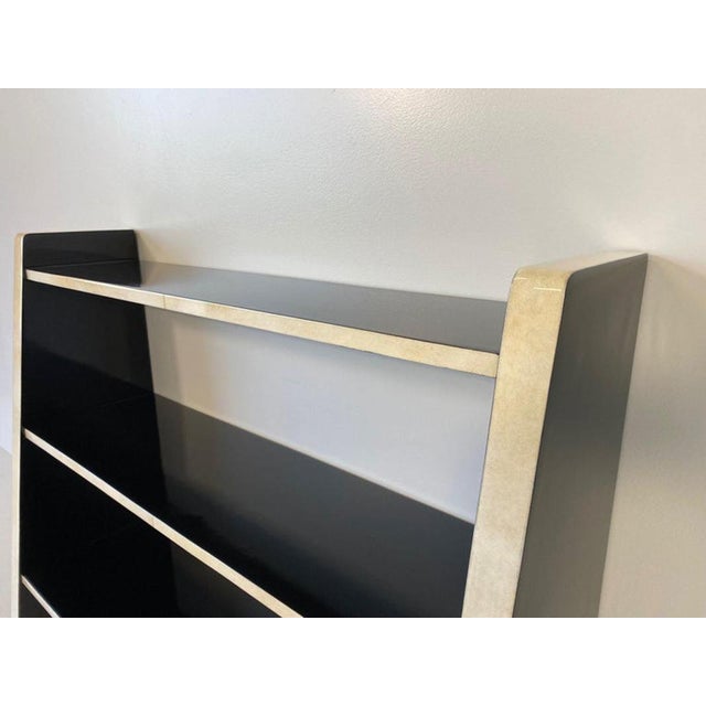Beige Italian Art Deco Style Parchment and Black Lacquer Bookcase, 1980s For Sale - Image 8 of 10