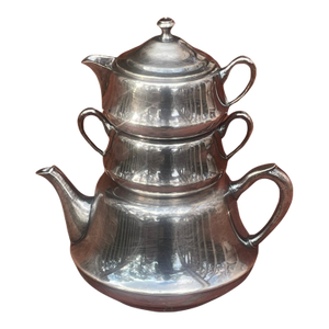 Vintage Stacking Silver Plate Tea Service | Mid-Century Modern Streamline Teapot Set