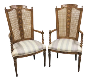 Louis XIV Carved Fruitwood Arm Chairs - a Pair