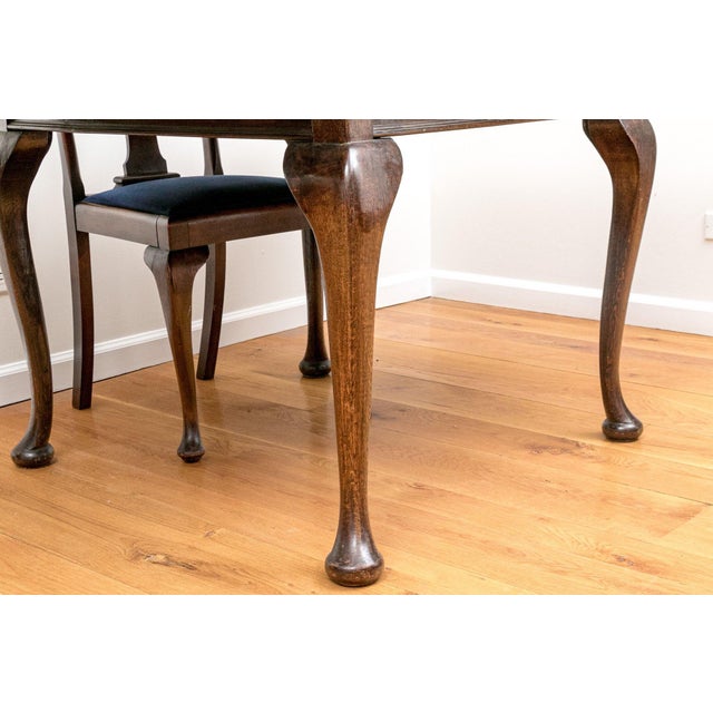 Brown Antique Small Queen Anne Style Extendable Dining Set—Five Pieces For Sale - Image 8 of 17