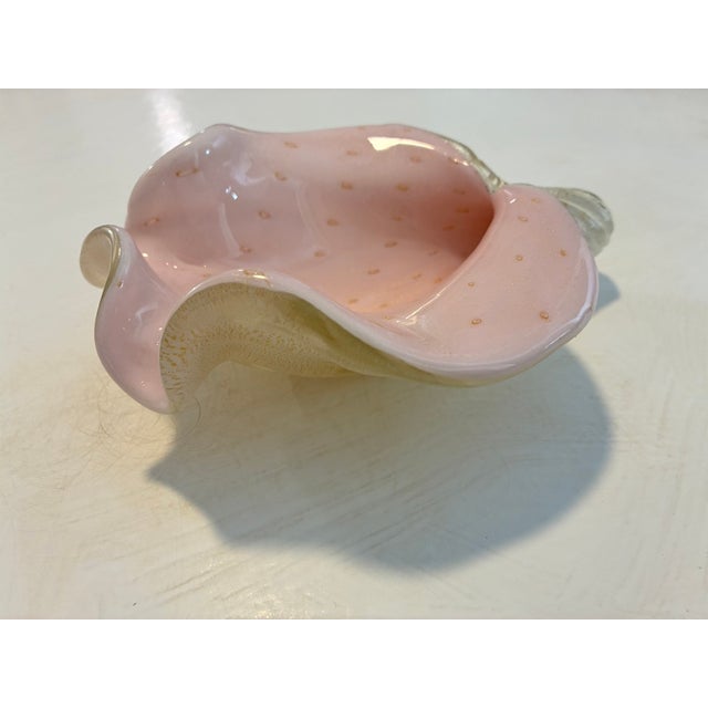 Glass Mid-Century Murano Pink & Gold Aventurine Bullicante Glass Conch Shell Dish For Sale - Image 7 of 8