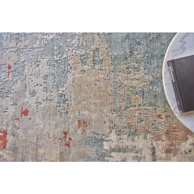 Exquisite Rugs Laureno Hand-Knotted Bamboo Silk & Cotton Blue/Multi Rug-10'X14' For Sale In Los Angeles - Image 6 of 7