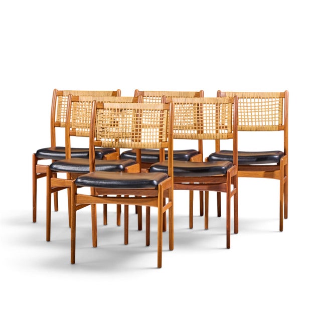 Mid-Century Modern Sylve Stenquist for Dux Mid Century Teak and Cane Dining Chairs - Set of 6 For Sale - Image 3 of 10