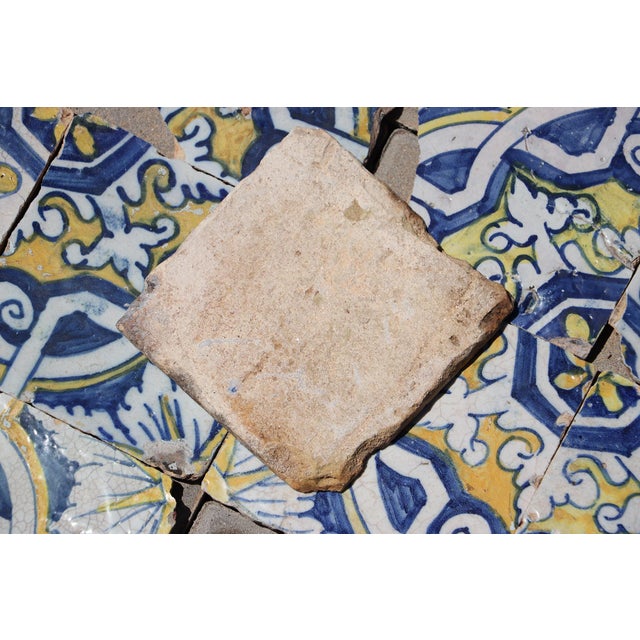 17th Century Portuguese Antique Tiles Set of 40 Blue, Yellow & White Geometric Floral For Sale - Image 18 of 18