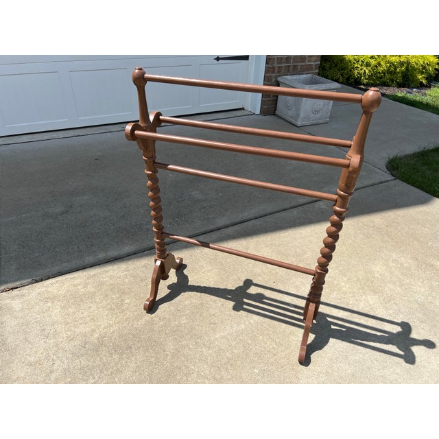 Antique 19th Century Barley Twist Quilt Display Rack painted brown. Beautiful hand carved barley twist sides empire style...