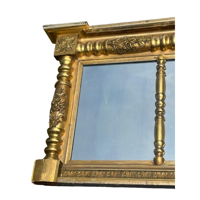 Antique Late Federal Period Giltwood Overmantle Mirror With Original Paper Label For Sale - Image 4 of 12