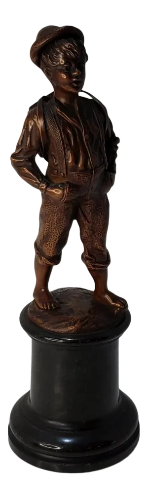 Early 1900s Austrian Bronze Sculpture Boy on Marble Base by Ernst Beck
