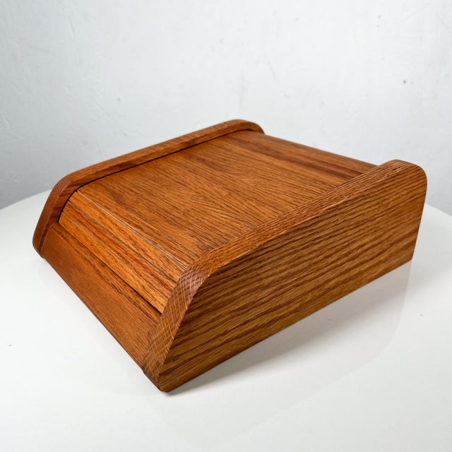 1980s Rich Oak Wood Tambour Door Sectioned Organizer Box For Sale - Image 12 of 13