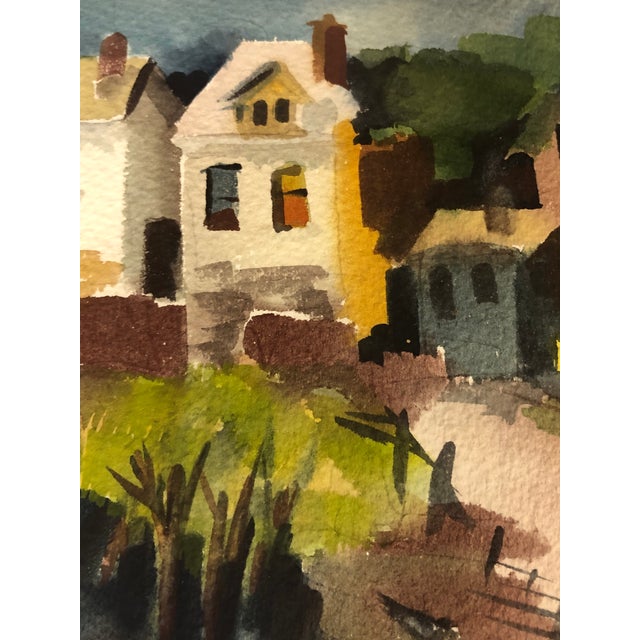 Original 1970s Abstract Village Watercolor by Anne Faulkner, Signed & Framed For Sale - Image 12 of 12