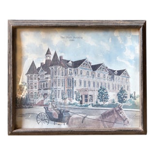 Vintage Charles Robert Perrin “The Platt Building” Winnetka Framed Watercolor Lithograph For Sale