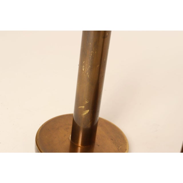 Set of Two Vintage Patinated Brass Candlesticks With Cork Bases For Sale - Image 11 of 18