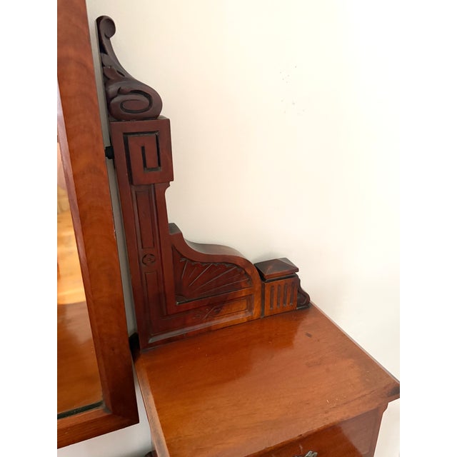 Wood Antique American Vanity Dressing Table Desk With Mirror For Sale - Image 7 of 18