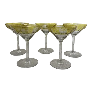 Set of 5 Yellow to Clear Champagne Cocktail Glasses