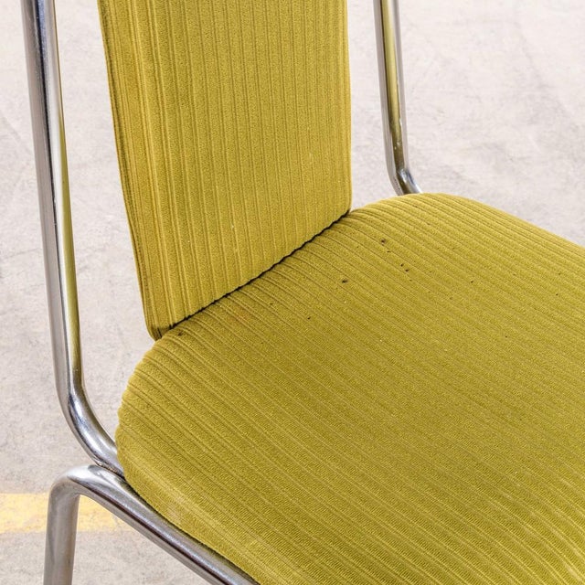 Olive Green Upholstered Chrome Framed Stacking Dining Chairs, 1980s, Set of 8 For Sale - Image 10 of 12