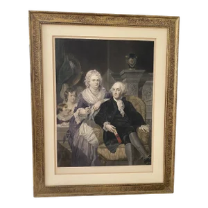 Antique 1867 Art Engraving of George Washington at Home