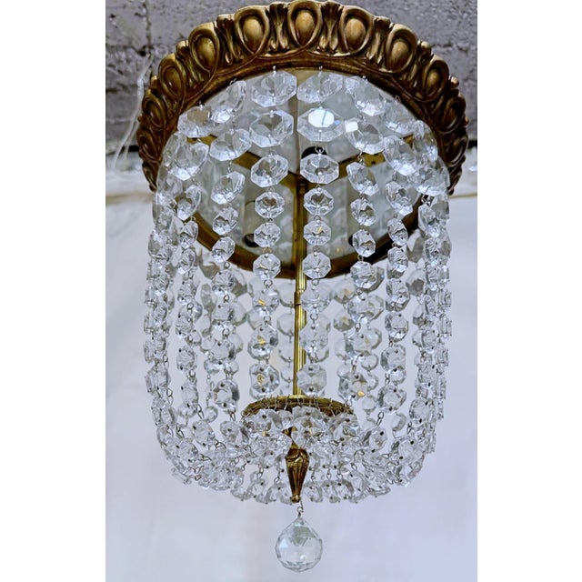 1920s Vintage Brass Basket Chandelier For Sale - Image 5 of 8