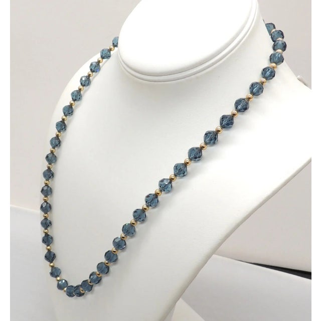 Mid-Century Modern Vintage 1960s Signed Napier Goldtone Blue Faceted Beads Single Strand Necklace For Sale - Image 3 of 5