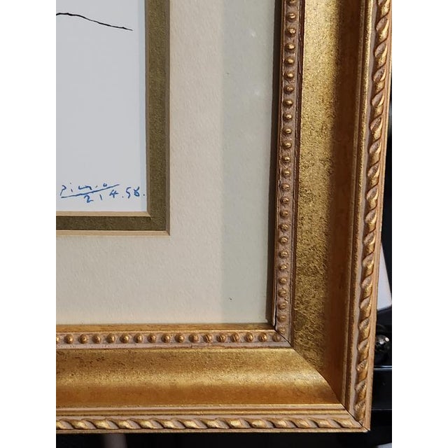 Green Vintage Pablo Picasso "Bouquet of Peace" (1958) Exhibition Print | Premium Metallic Ink, Rare Blue Plate-Signature in Ornate Gilt Rope-Twist Frame For Sale - Image 8 of 8