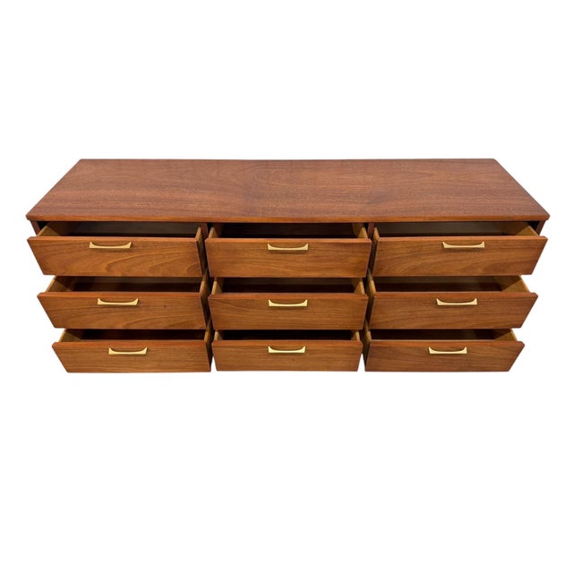 Wood Mid-Century Modern Brasilia Style 9-Drawer Walnut Dresser - Refinished! For Sale - Image 7 of 9