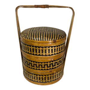 Vintage Double Happiness 3 Tier Woven Wedding Tiffin Basket