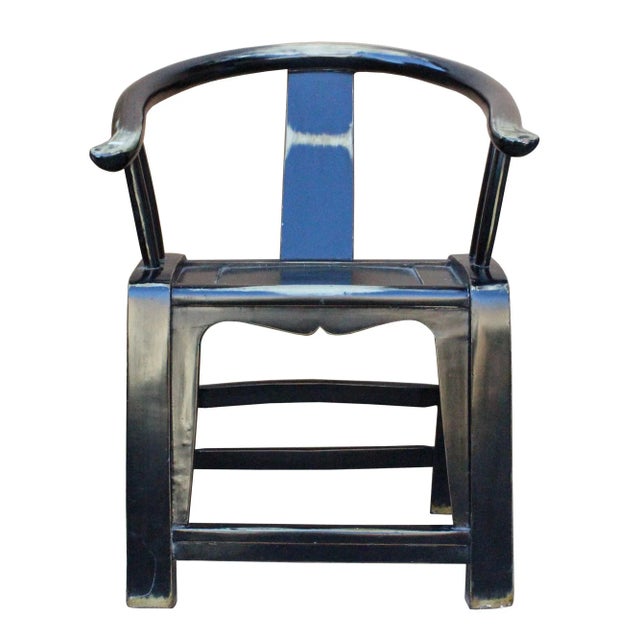 Wood Black Lacquer Oriental Horse Shoe Curve Shape Accent Fusion Chair For Sale - Image 7 of 7