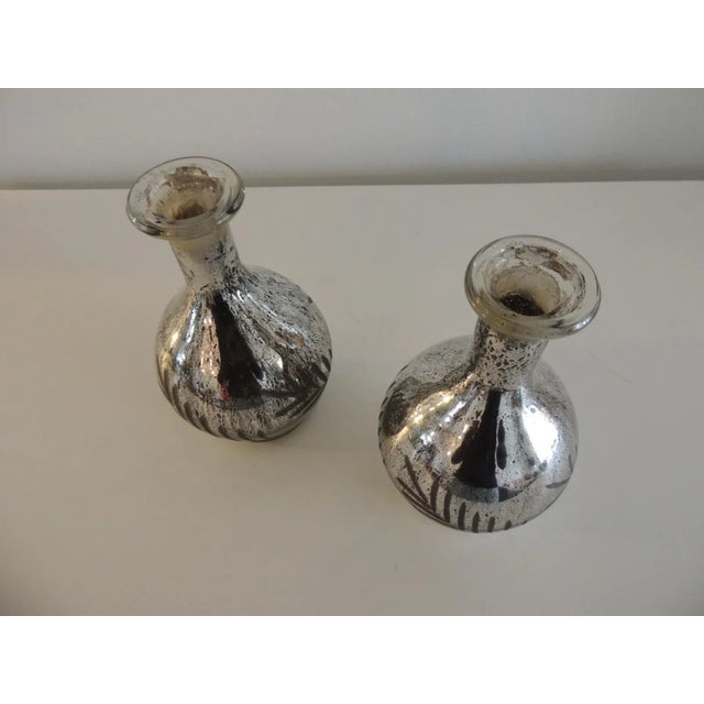 Vintage Style Silver Tone Etched Mercury Glass Bottles - Set of 2 Size: 4.5"D x 8.75"H