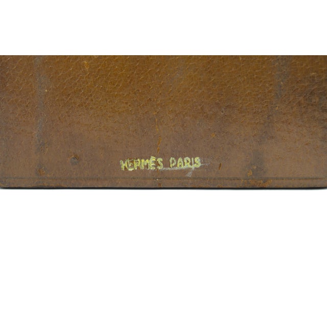 Coffee Pair of Mid-20th Century Modern Leather-Covered Wood Bookends by the Luxury Brand Hermès Paris, France For Sale - Image 8 of 9