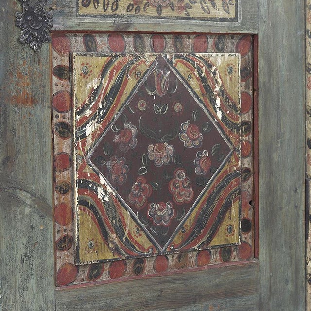 Rustic Farmhouse Folk Art Painted Bridal Cabinet, 1842 For Sale - Image 15 of 18