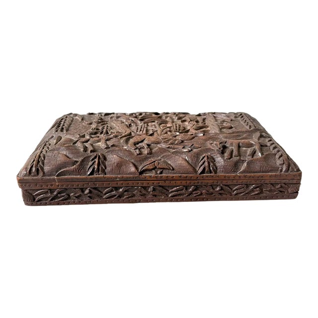 Antique Hard Carved Wooden Trinket Box For Sale