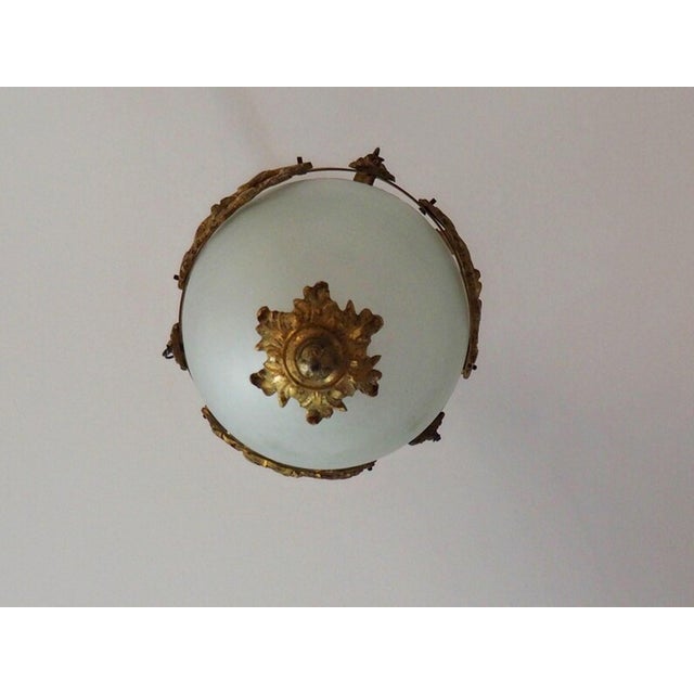 Antique French Louis XVI Style Glass and Bronze Pendant Lamp, 1890s For Sale - Image 5 of 15