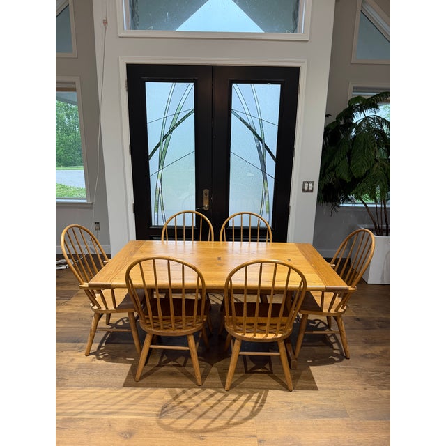 Mid-Century Modern Vintage Russell Wright for Conant Ball Dining Table & Six Windsor Chairs With Two Extensions For Sale - Image 3 of 15