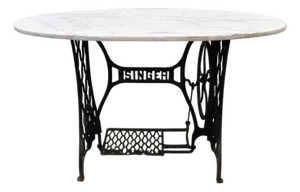 Antique Cast Iron Singer Treadle Sewing Machine Base Oval Marble Console Table